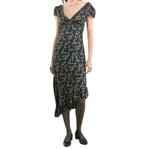 Urban Outfitters Kimchi Satin Floral Lace Trim Asymmetrical MIDI Dress Size XL